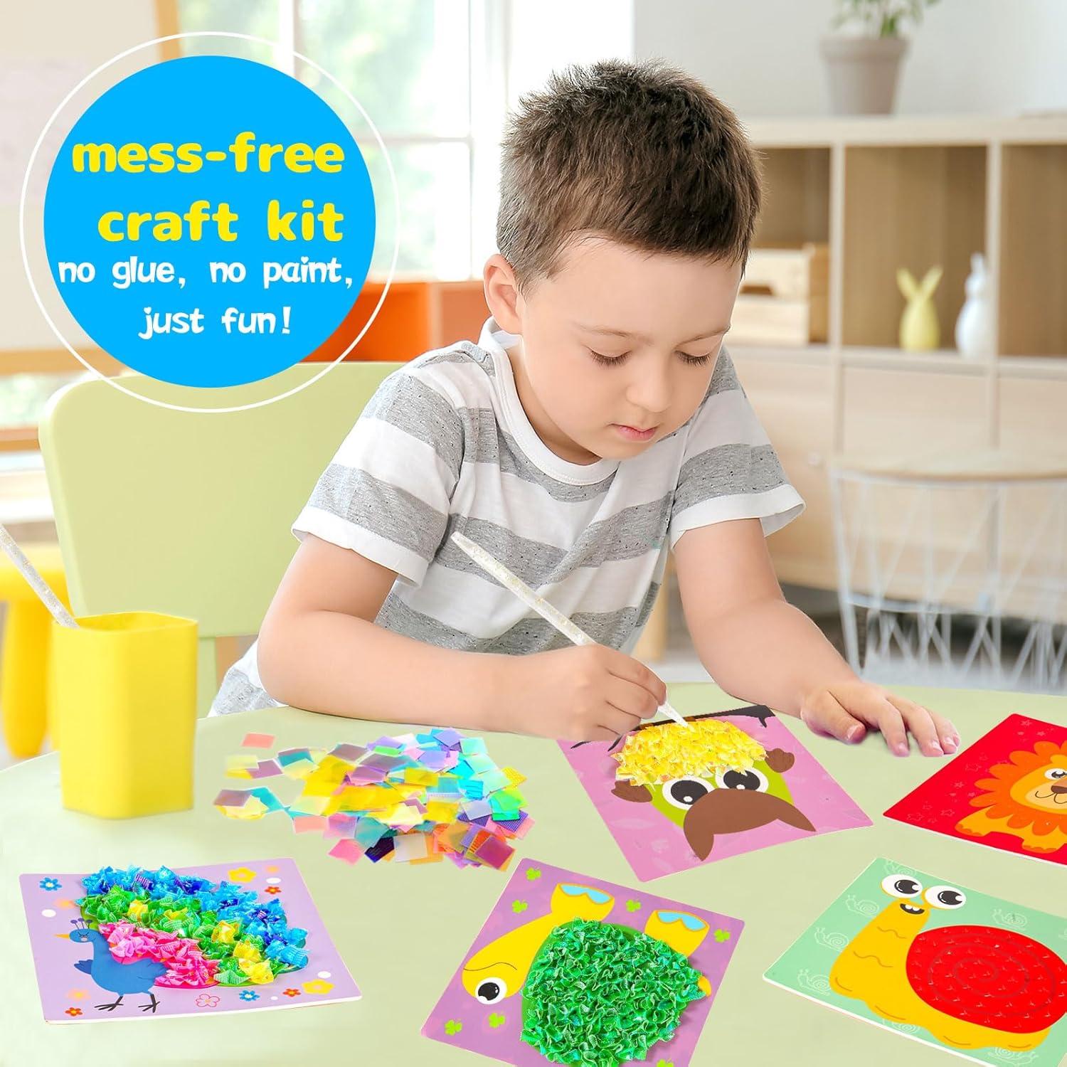 Detalle de Yrinfay Poke Art Basteln Kinder – DIY 8 Tiere (Löwe, Eule, Pfau, Marienkäfer) – Kreatives Bastelset für Mädchen und Jungen ab 6–12 Jahren