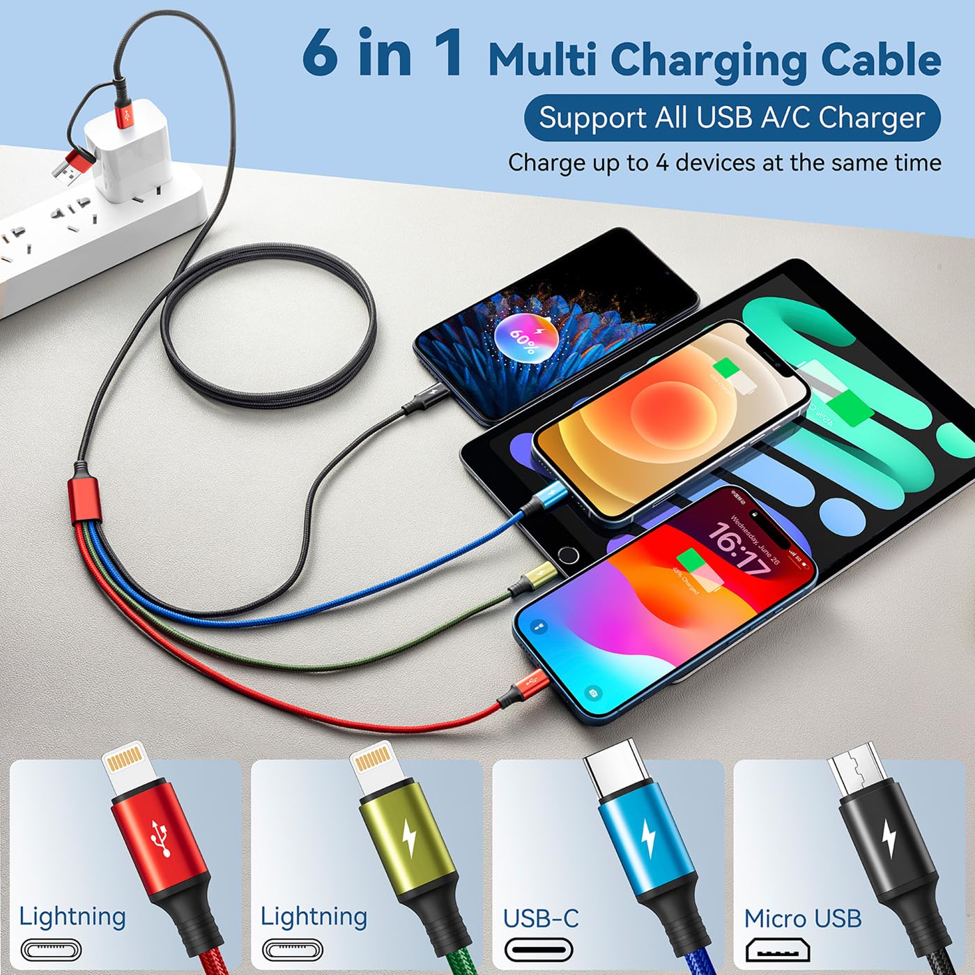 Thumbnail 1 de Minlu 4-in-2 Multi Charging Cable 1.2m for phones