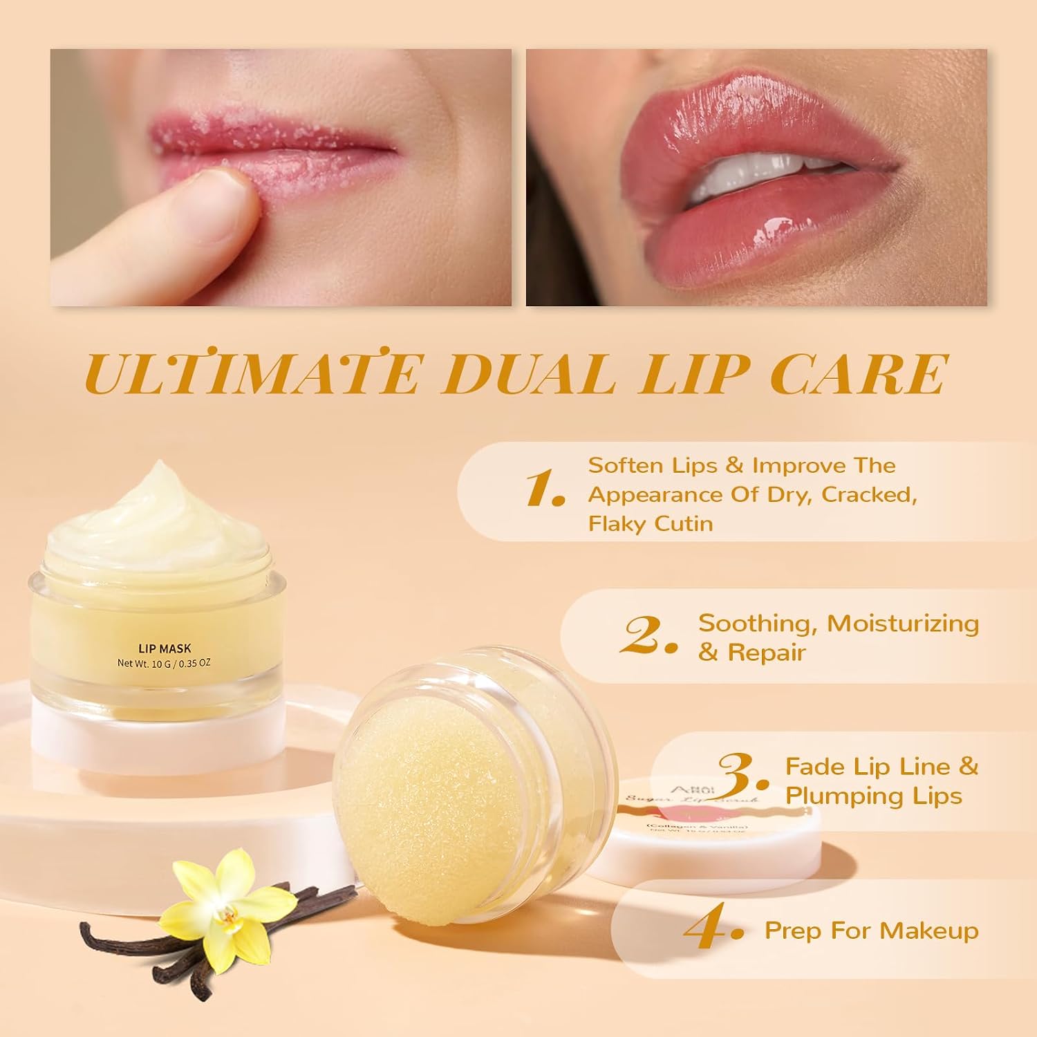 Detalle de ANAI RUI lipverzorgingsset met suikerscrub en slaapmasker, vanille & collageen
