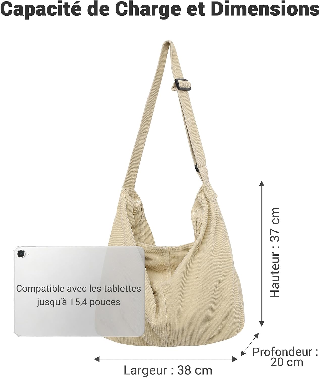 Thumbnail 3 de Makukke corduroy schoudertas voor dames, 38 x 20 x 27 cm