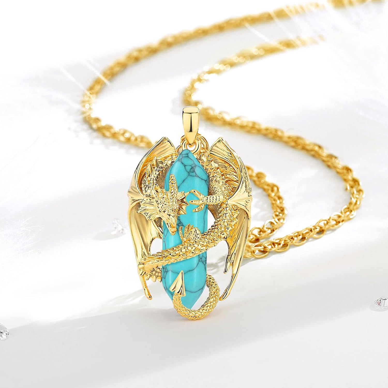 Thumbnail 1 de INFUSEU Kristall-Drachen-Kette mit sechseckigem Heilkristall-Anhänger – Gothic Naturkristall-Schmuck