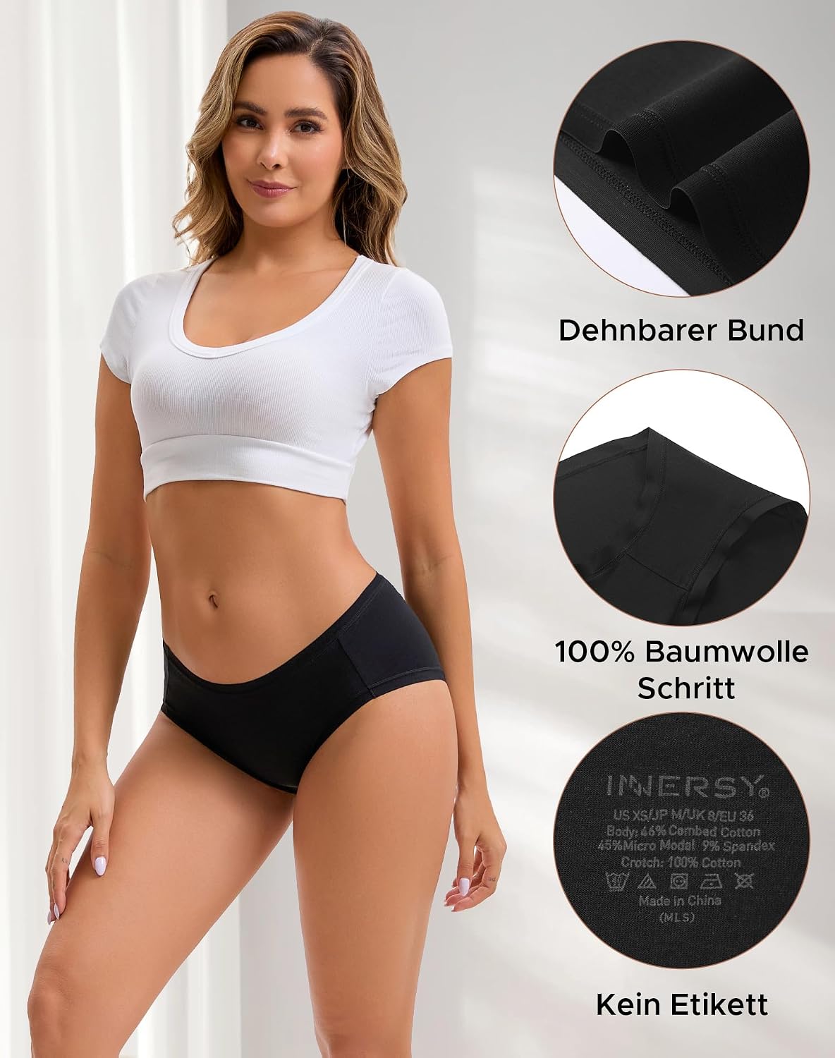 Detalle 2 de INNERSY Mutande da donna slip hipster confezione 5