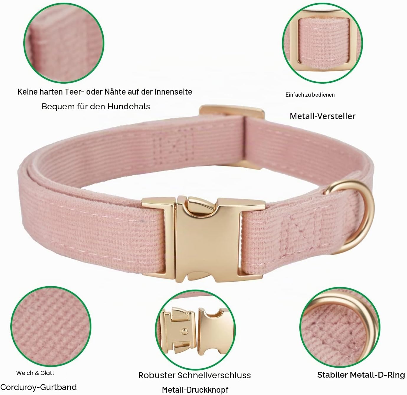 Thumbnail 3 de YUDOTE Hundehalsband und Leine Set Mittel – Weiche Cord-Kombination für den Alltag in Hellrosa