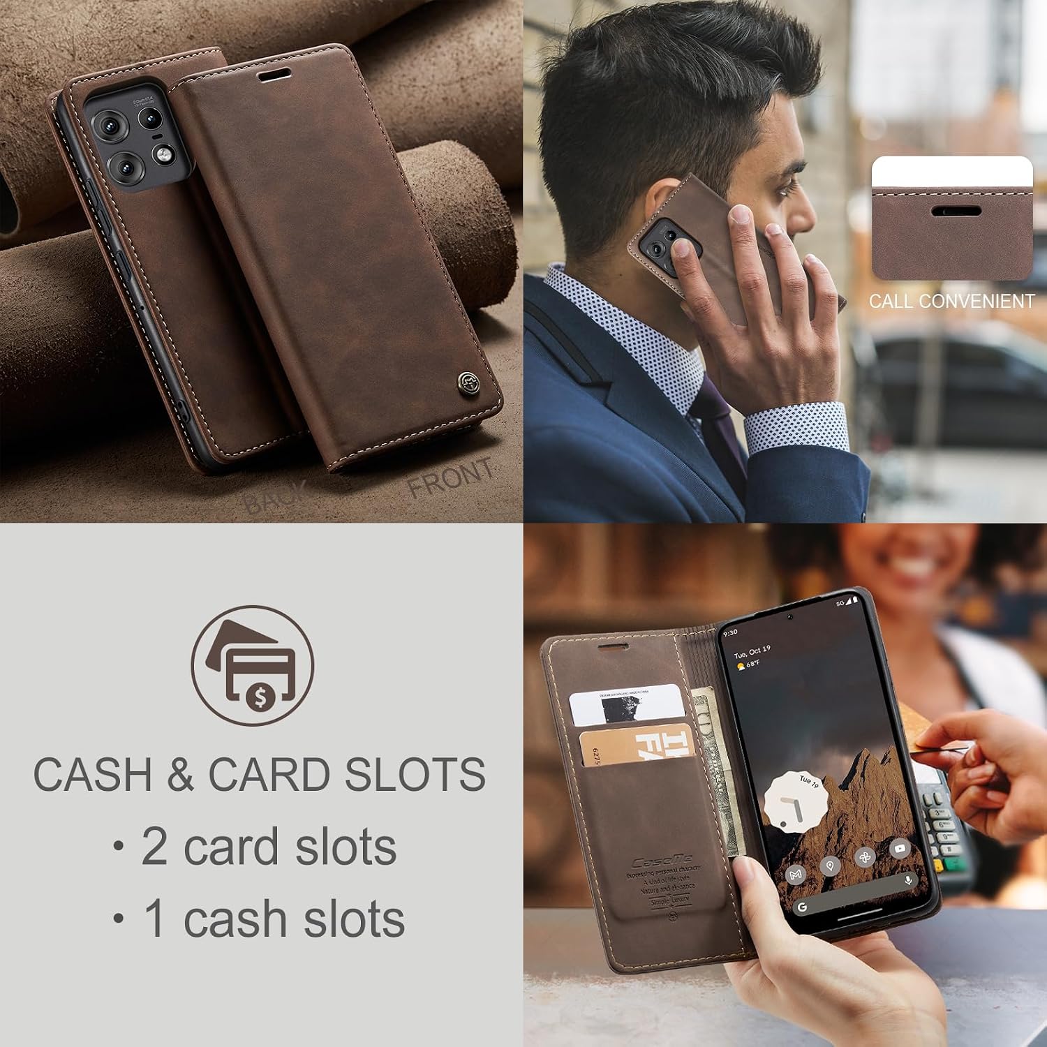 Detalle 2 de Cracedily Wallet Case for Motorola Moto Edge 50 Pro – Leather Flip with Card Holder and Kickstand