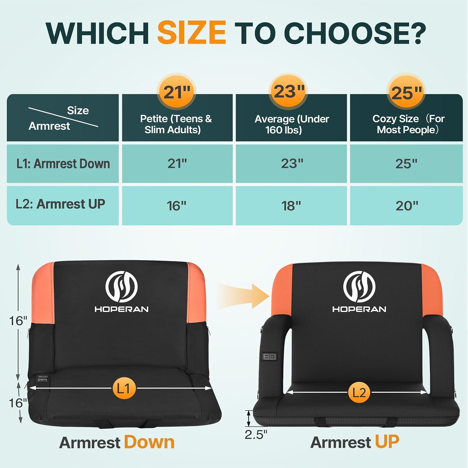 Detalle de HOPERAN JRZY-SK-OR Heated Stadium Seat, Dual-Zone Heat, 6 Recline Positions