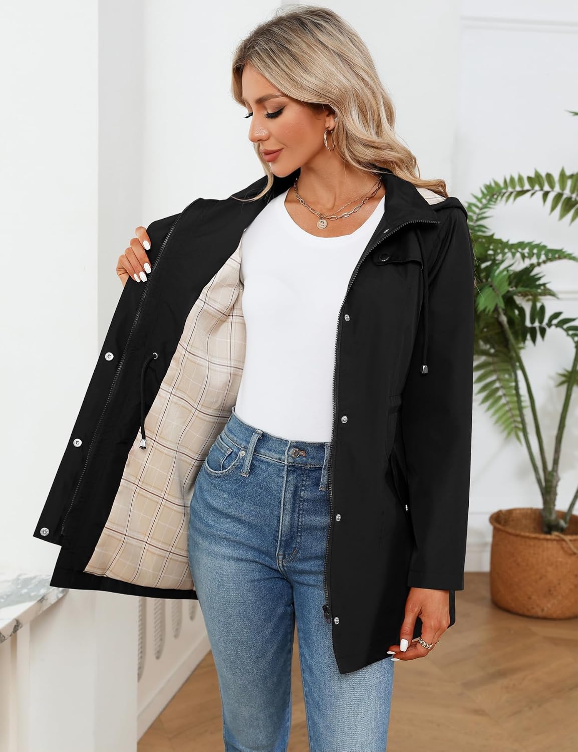 Thumbnail 4 de LOMON Women Waterproof Outdoor Hiking Raincoat — Lined Hooded Rain Jacket Trench Coat