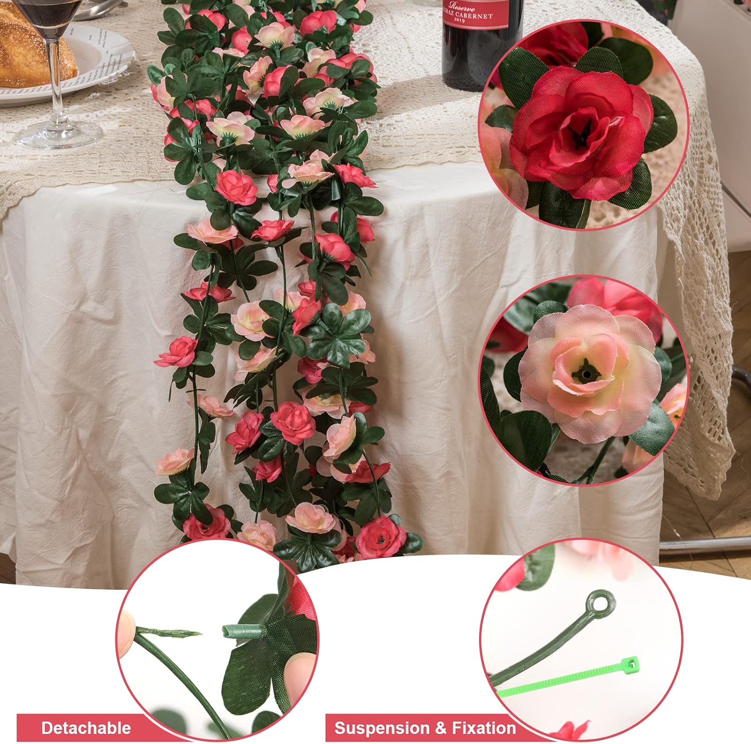 Detalle de Artificial Rose Garland Set, 12 Strands