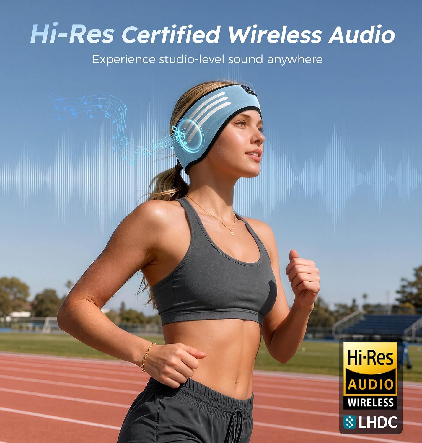 Detalle de LC-dolida Wireless Sports Headband Headphones Silver-Fiber Fabric