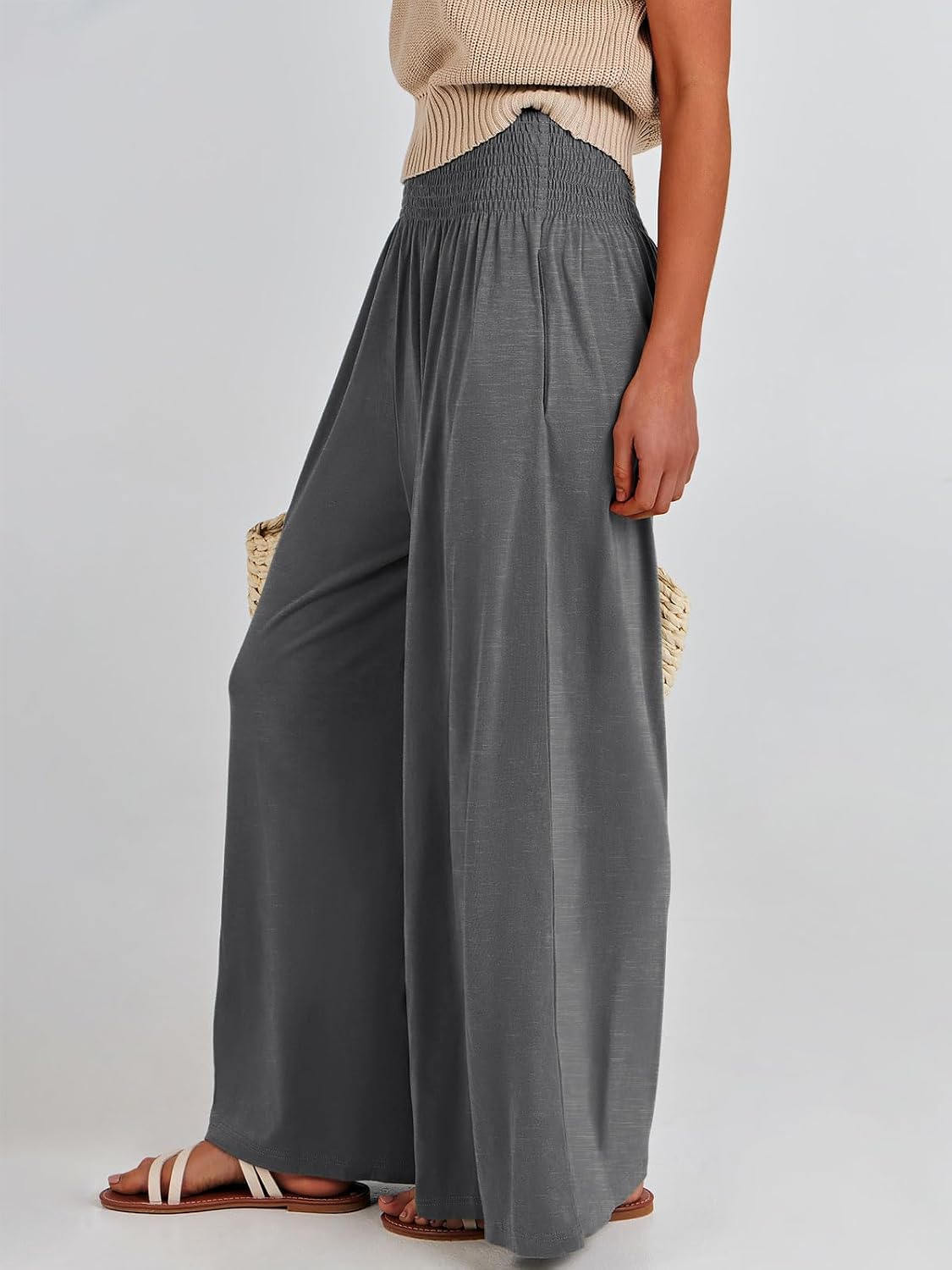 Detalle de ANRABESS Women Palazzo Pants: Boho Summer Wide-Leg Comfort with Pockets
