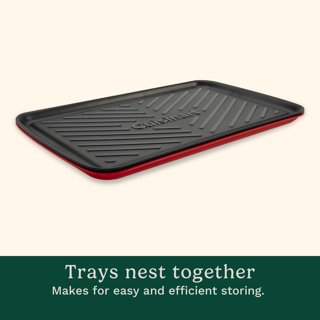 Detalle de Cuisinart Grilling Prep & Serve Trays (17 x 10.5 in) — Red & Black, Dishwasher-Safe, Nesting BBQ Trays