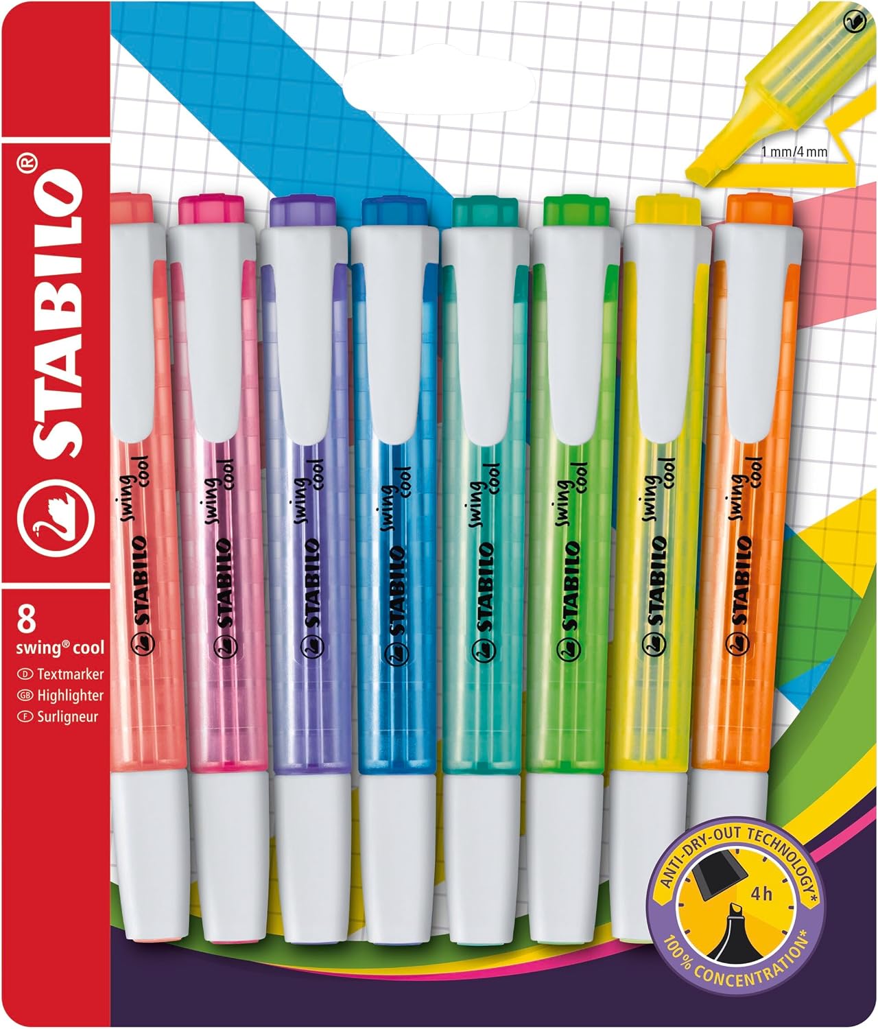 STABILO Swing Cool: marcador fluorescente con antisecado y dos grosores (2 y 5 mm) en 8 colores
