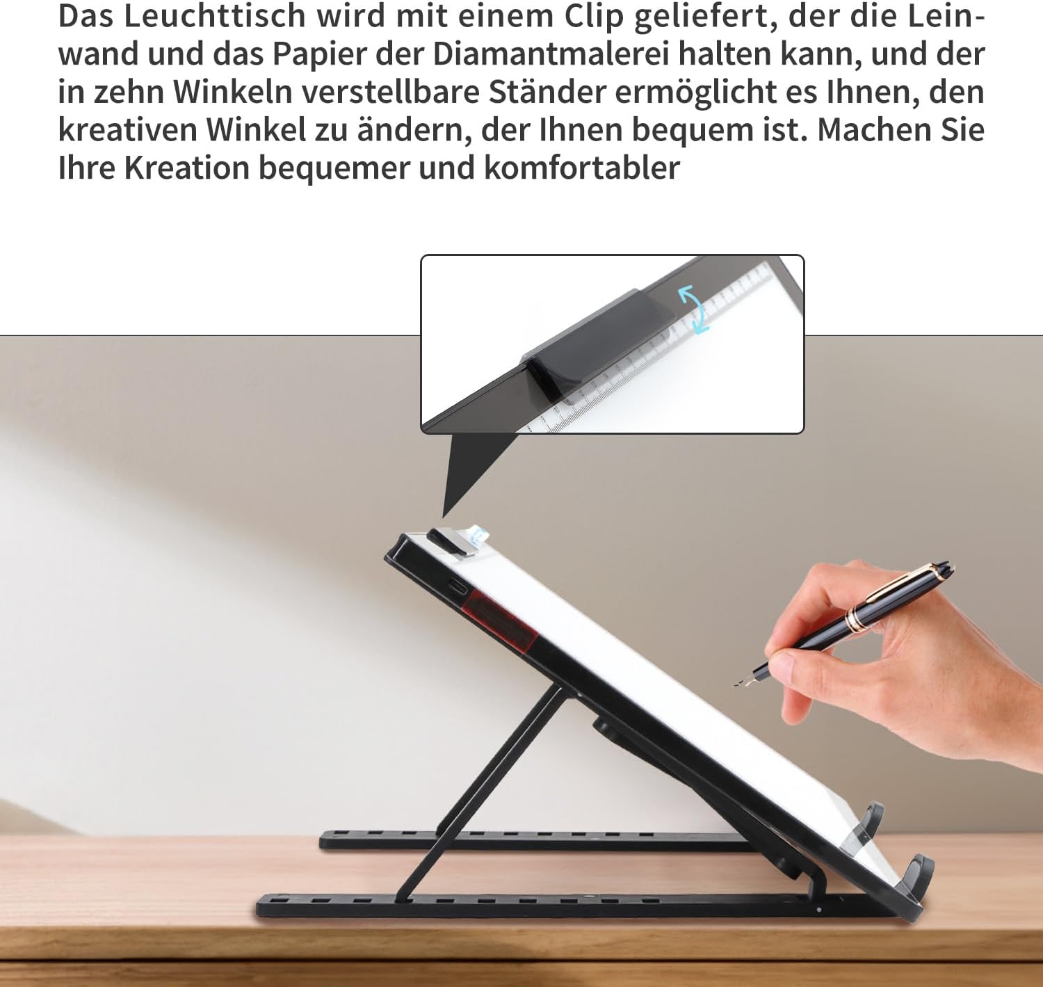 Thumbnail 1 de elice Leuchtplatte DIN A4 mit Ständer & Clip (wiederaufladbares Light Pad) für Diamond Painting, Zeichnen, Skizzieren