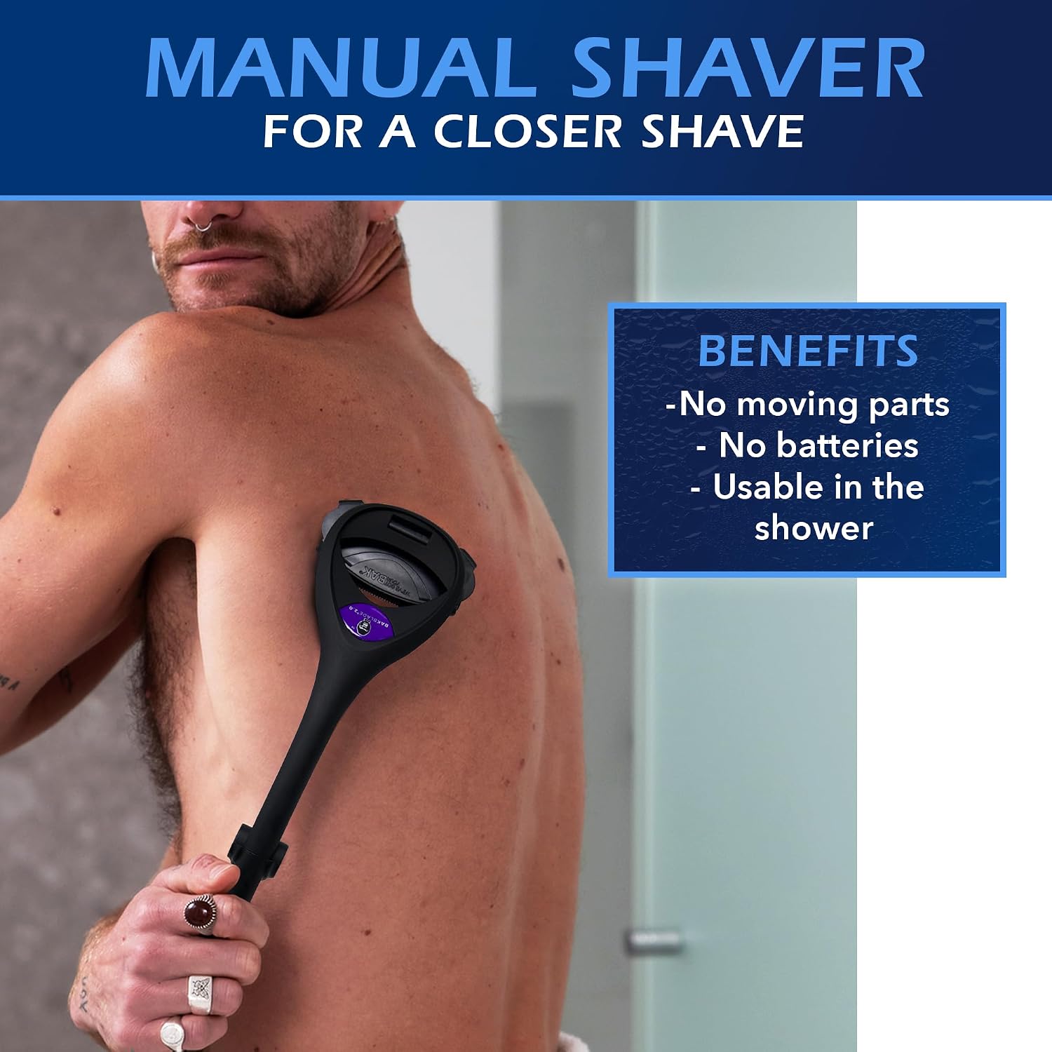 Detalle de baKblade 2.0 PLUS Back Shaver for Men (DIY) with Ergonomic Handle — Shave Wet or Dry