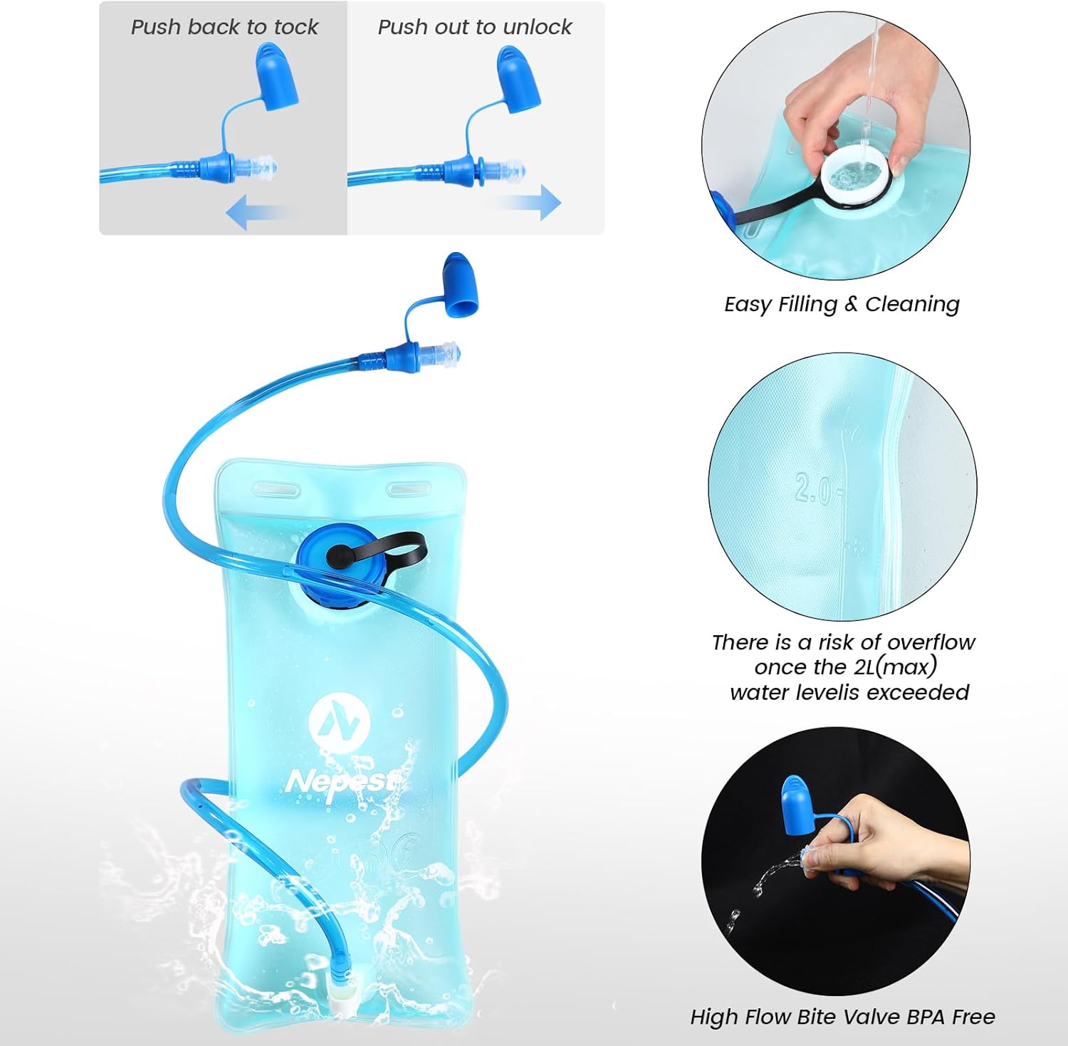 Thumbnail 4 de Nepest Hydration Backpack with 2L Water Bladder for Cycling, Hiking & Running