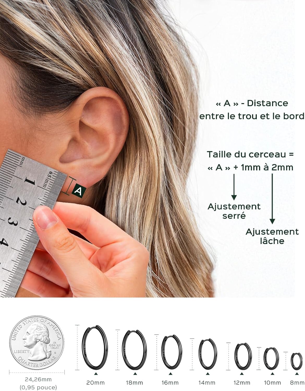 Thumbnail 5 de ChicSilver Petite Créoles Argent 925 Massif – Boucles d’Oreilles Mini Hoop 8–20 mm (Argent / Or / Noir / Or Rose)