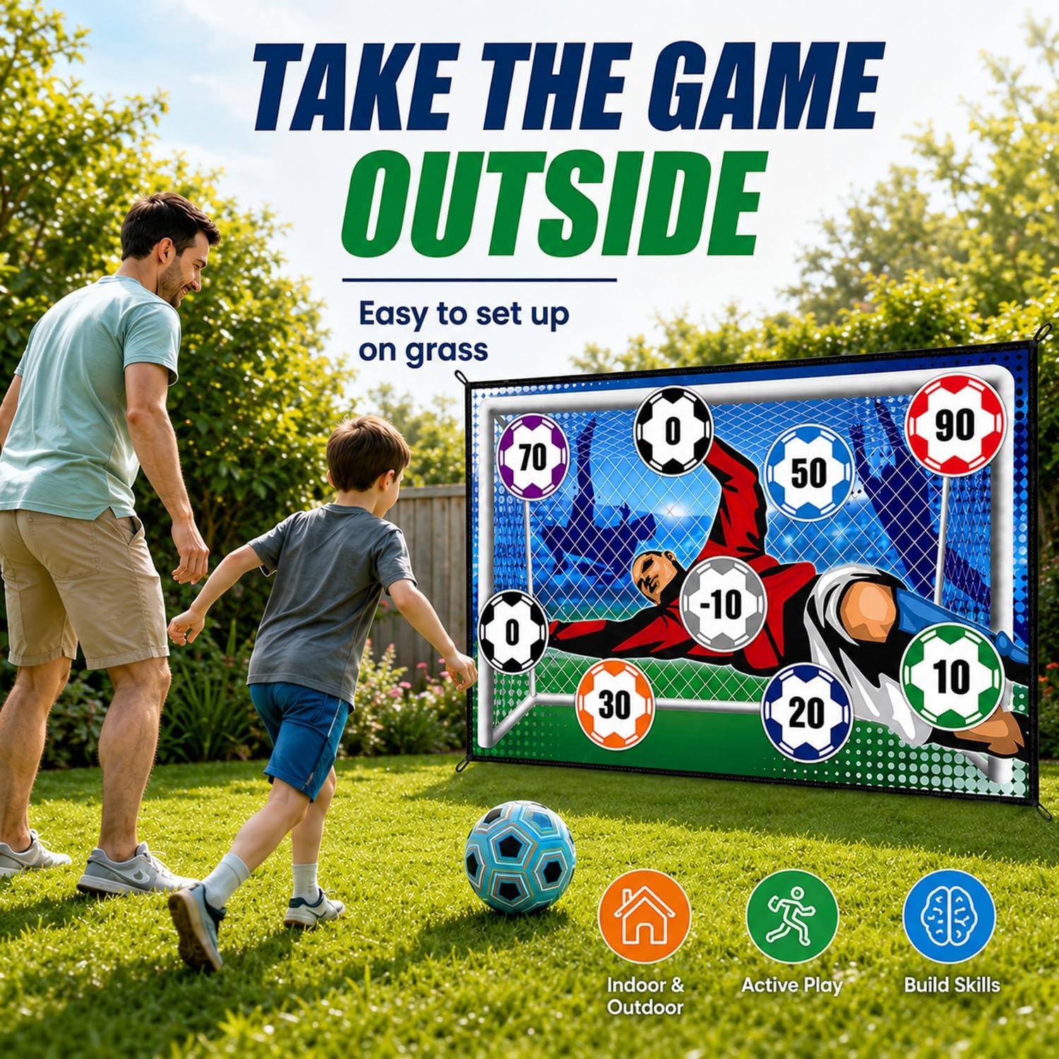 Thumbnail 3 de Kids 2-in-1 Soccer Ball & Sandbag Throwing Game Set with Velcro Balls and Foldable Flannel Goals