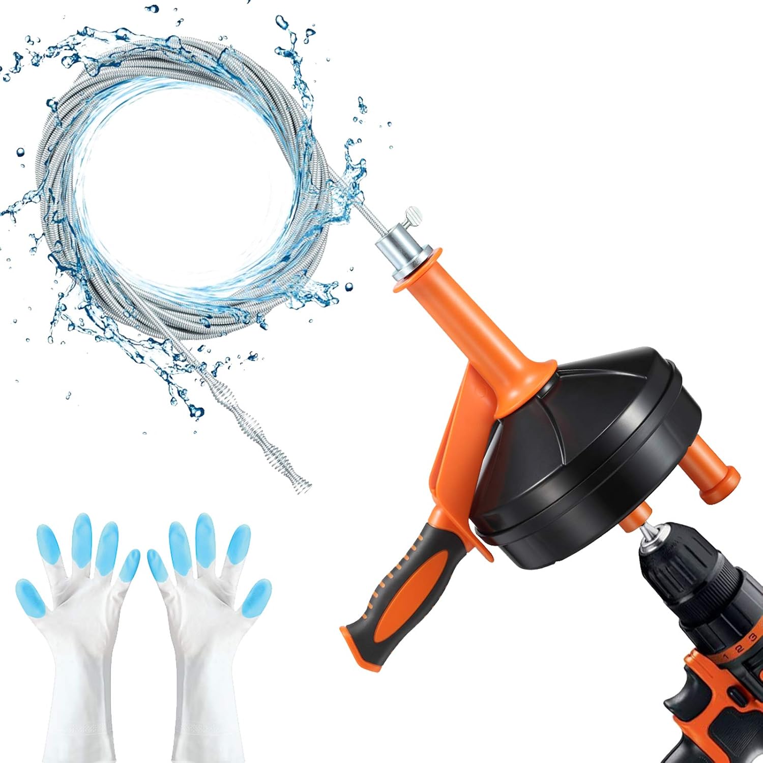 Detalle de BACEYIOU 25-Foot Drain Auger with Drill Adapter, ABS Drum and Steel Cable
