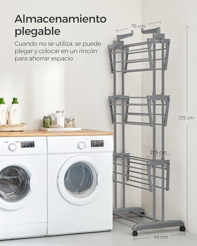 Detalle 2 de Tendedero Plegable de 4 Niveles con Ruedas SONGMICS LLR701G01
