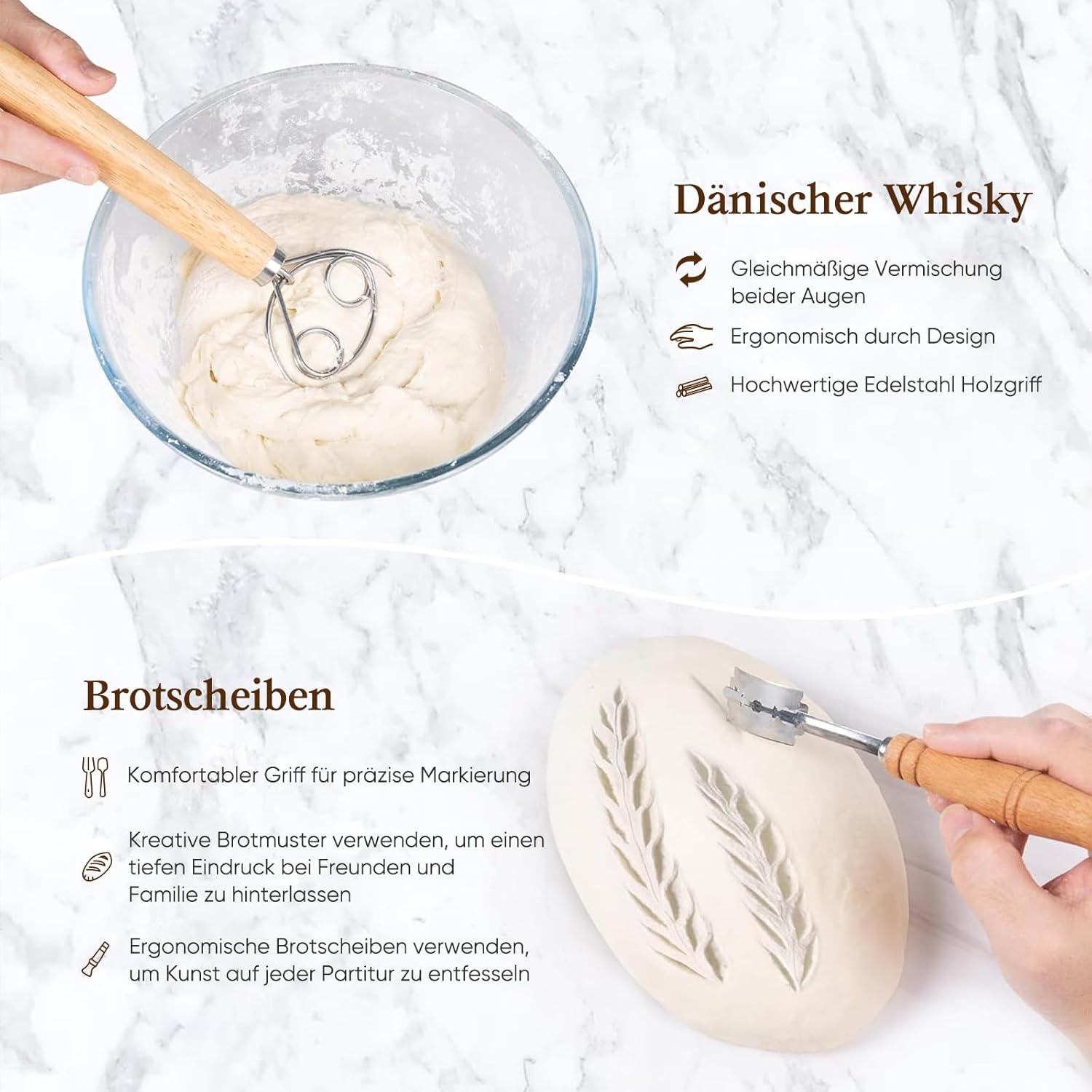 Thumbnail 3 de Kixiyou 10-teiliges Gärkorb Brot-Set (23 cm) – rundes Gärschwungrad-Set mit Backzubehör