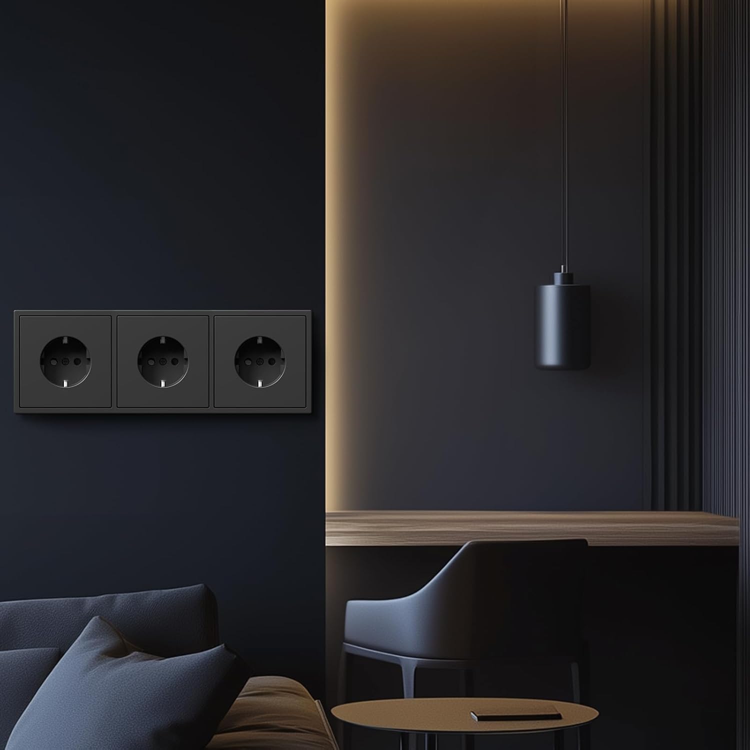 Thumbnail 4 de BSEED Schuko Mehrfachsteckdose Unterputz 3-fach Schwarz