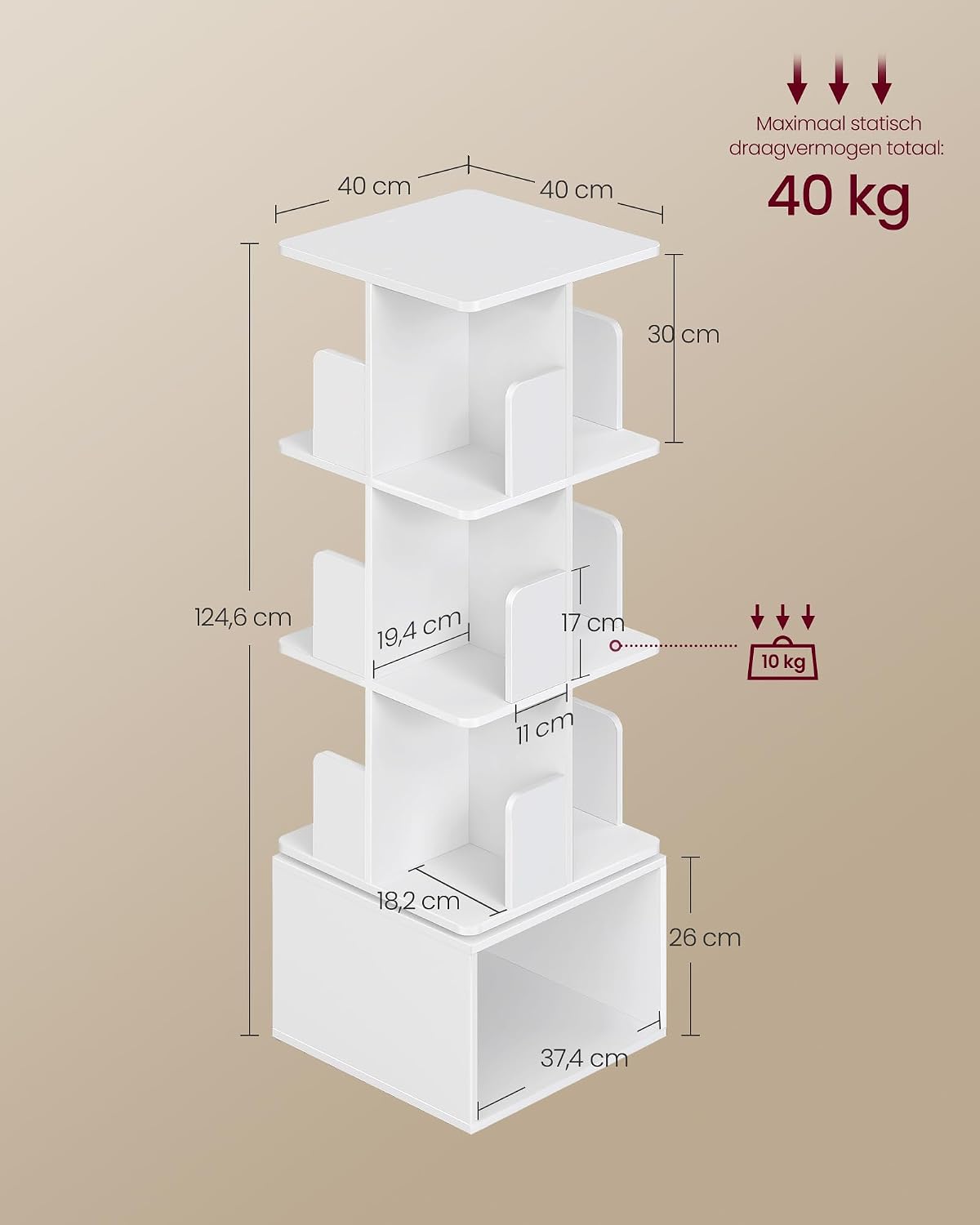 Thumbnail 2 de VASAGLE Custos Collectie LBC471WB01 draaibare boekenkast, 4 planken, Cloud White