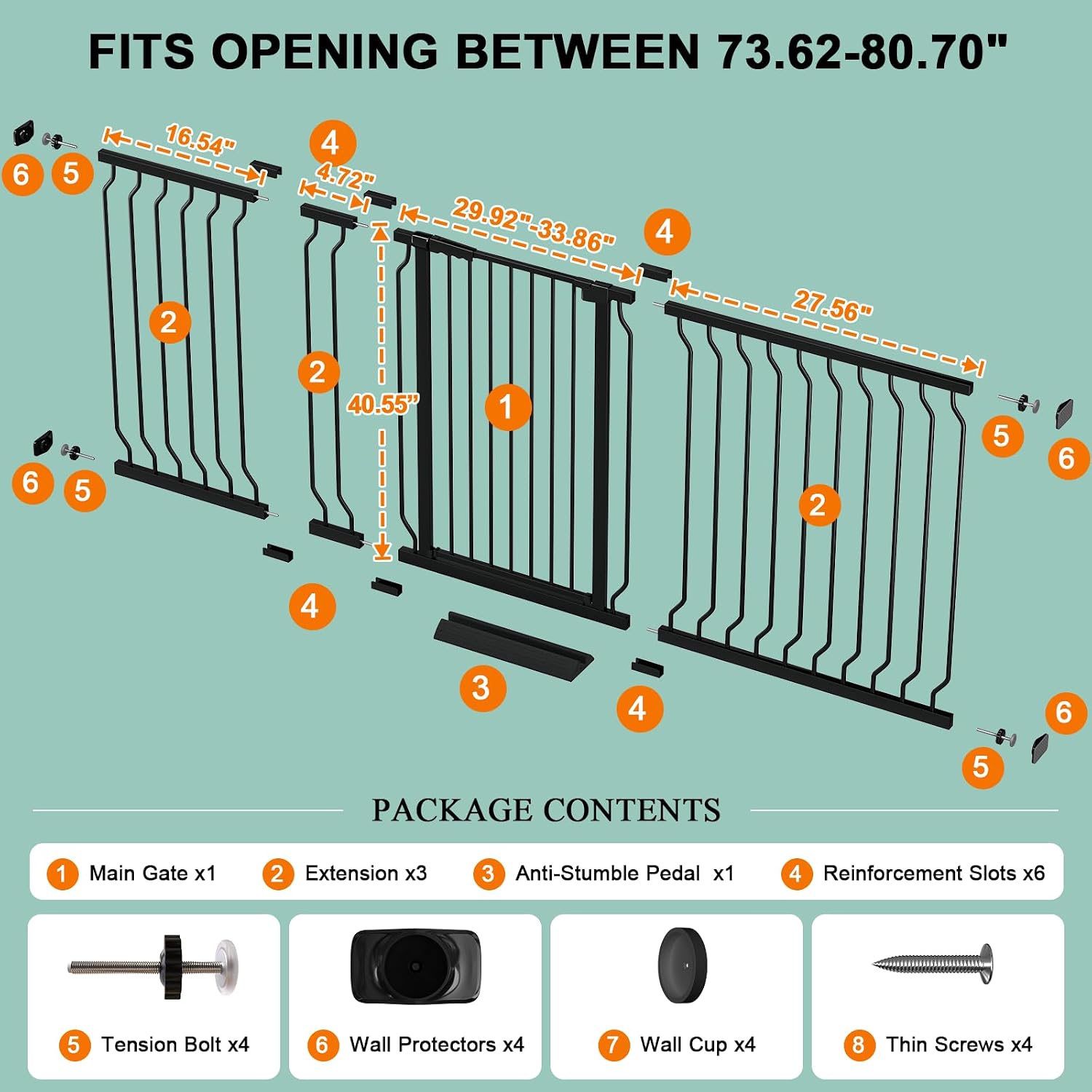 Detalle de ALLAIBB 40.55-Inch Extra-Tall Baby Gate, Black, Pressure-Mounted