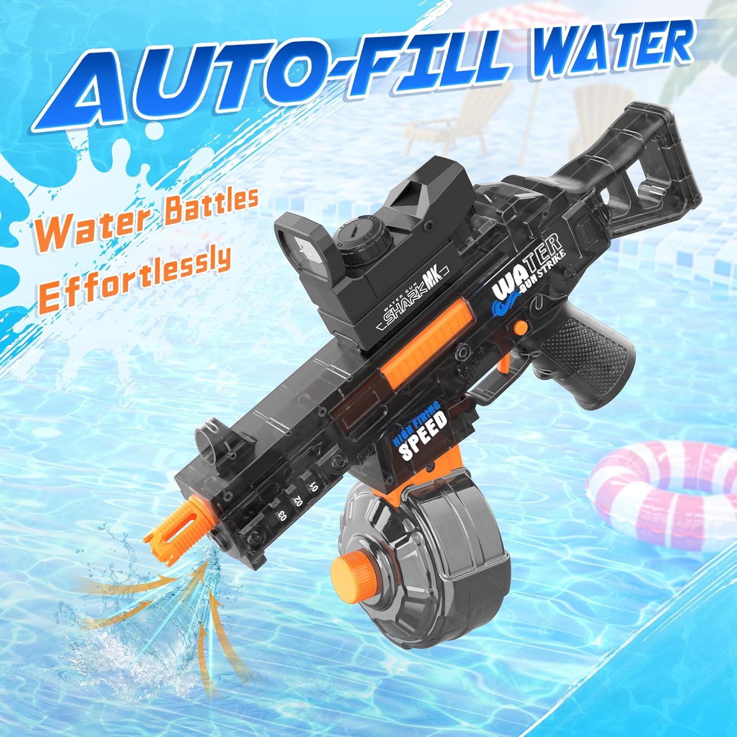 Thumbnail 4 de 2-Pack Electric Water Guns for Adults & Kids with 32Ft Range, LED, and Automatic Refill (Gray & Blue)