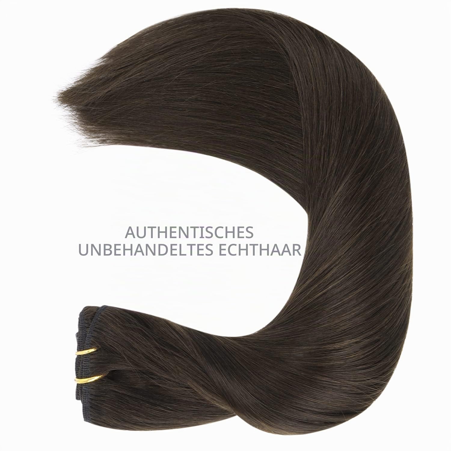 Detalle de WENNALIFE Clip in Extensions Echthaar – Dunkel Braun, 75 g, 5 Teile, 35 cm