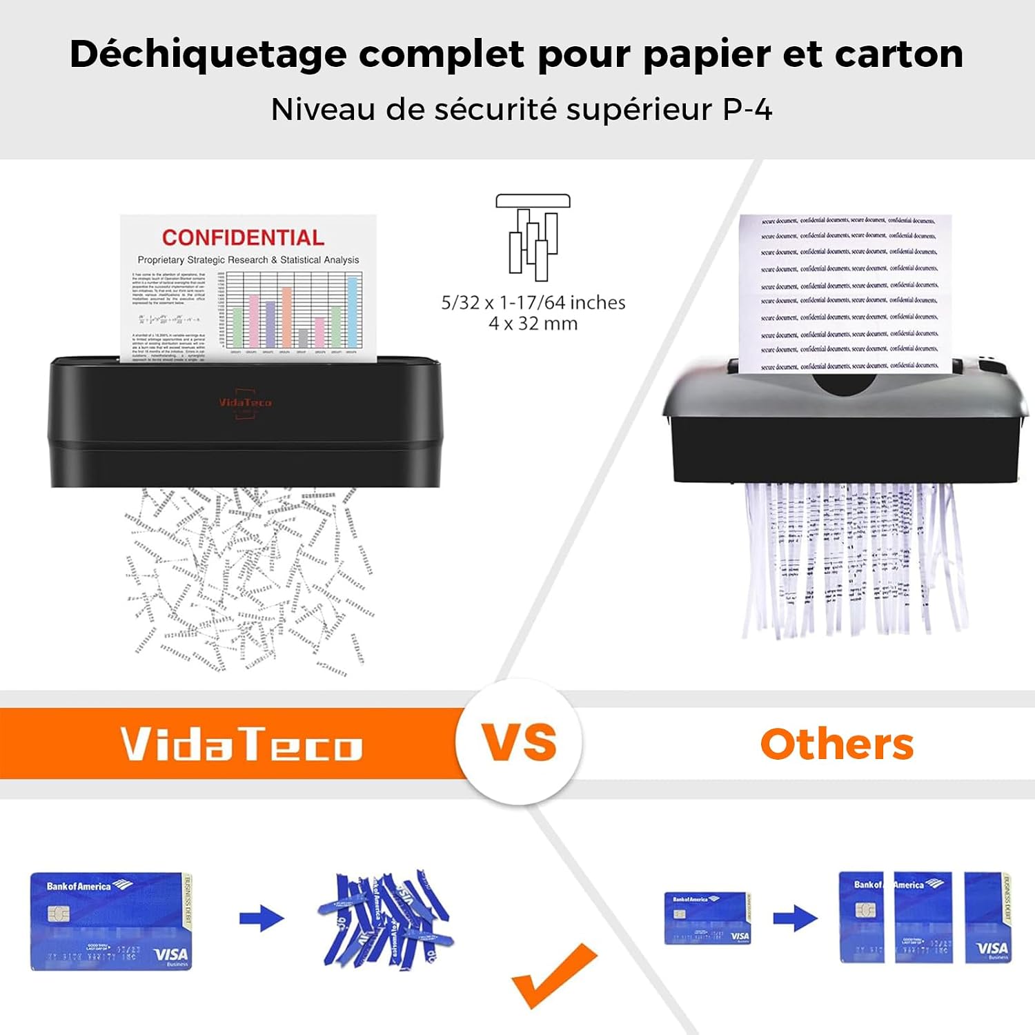 Detalle 2 de Destructeur de Documents Papier P-4 – Détruit 6 feuilles, cartes de crédit et trombones, bac 11,5 L