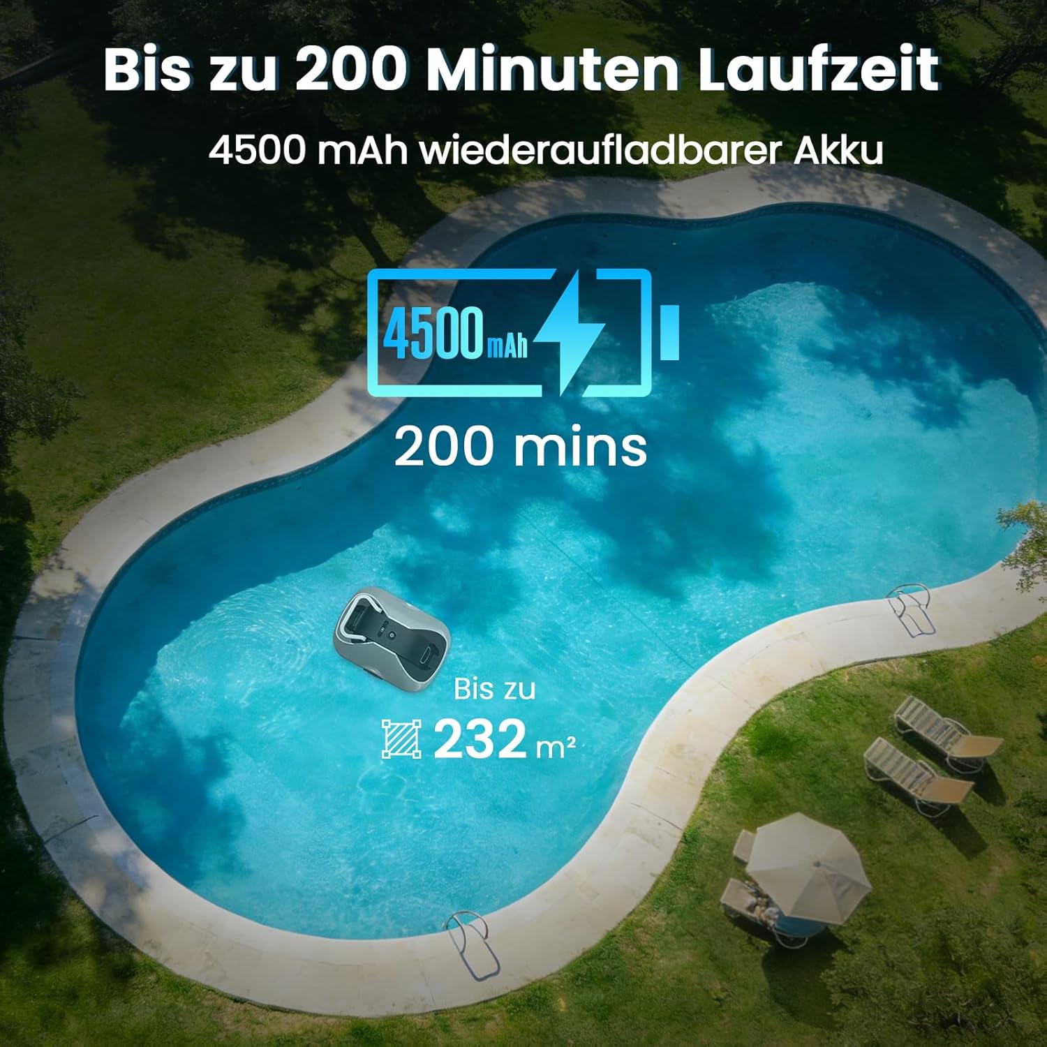 Thumbnail 2 de Kabelloser Poolroboter mit Akku: Poolroboter Akku C1 für bis zu 200 Minuten Laufzeit