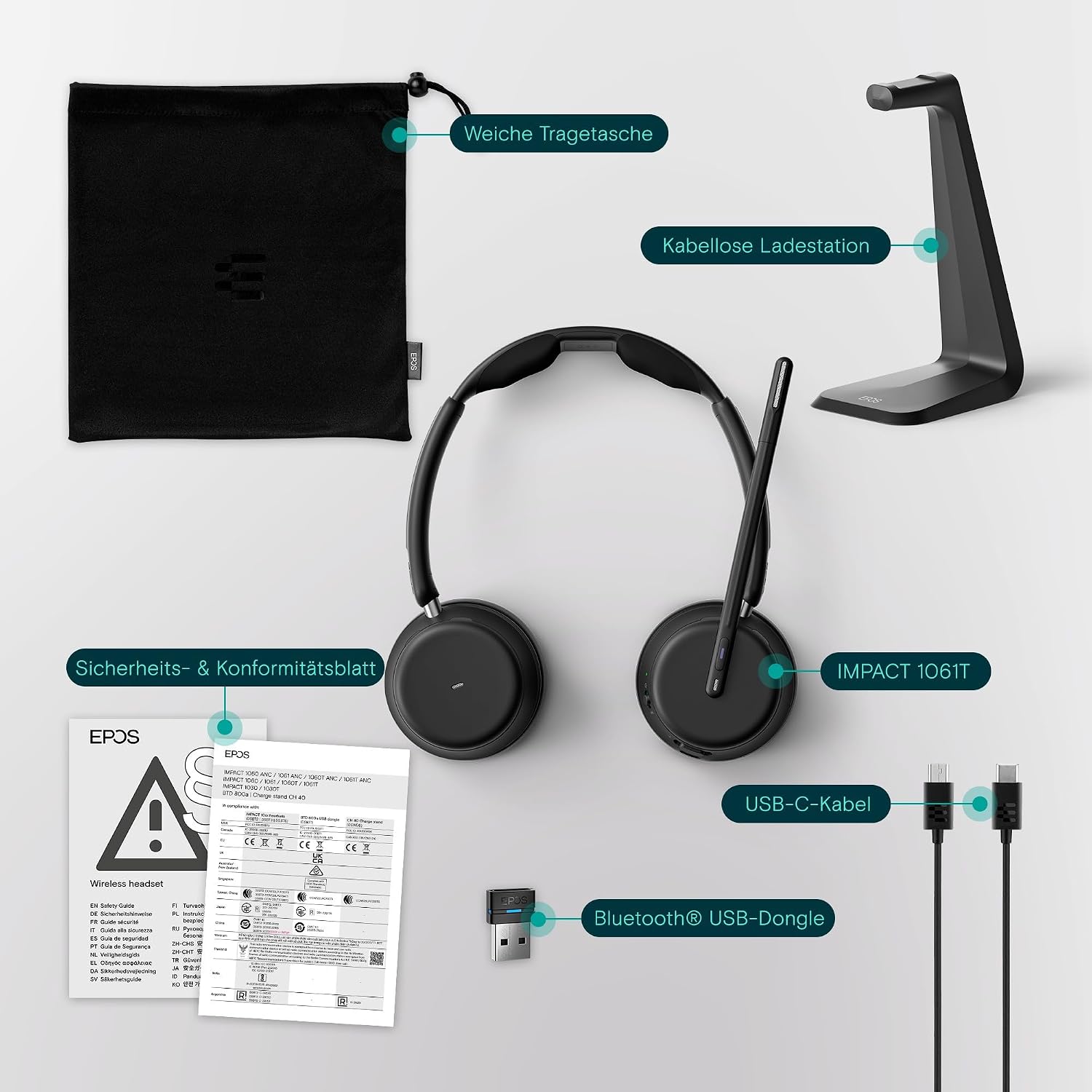 Detalle de EPOS Impact 1061T Premium kabelloses Headset – beidseitig, EPOS AI für Sprachklarheit