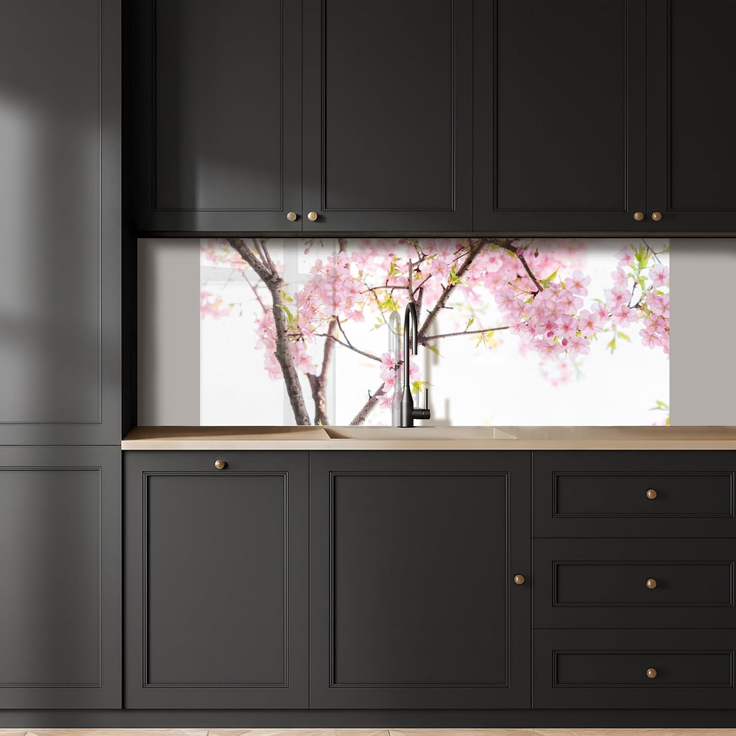 Detalle 1 de KitchenYeah Spritzschutz Küche 60×150 cm – selbstklebende Küchenrückwand mit Sakura-Motiv (Kirschblüte)