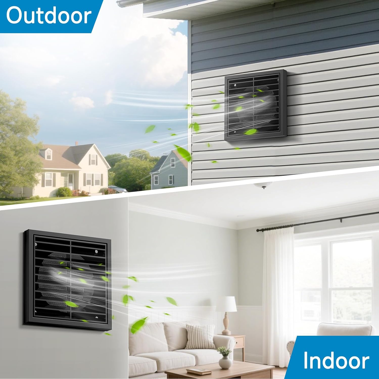 Thumbnail 5 de Hon&Guan 100mm Black Louvred Wall Vent Grille with Flyscreen