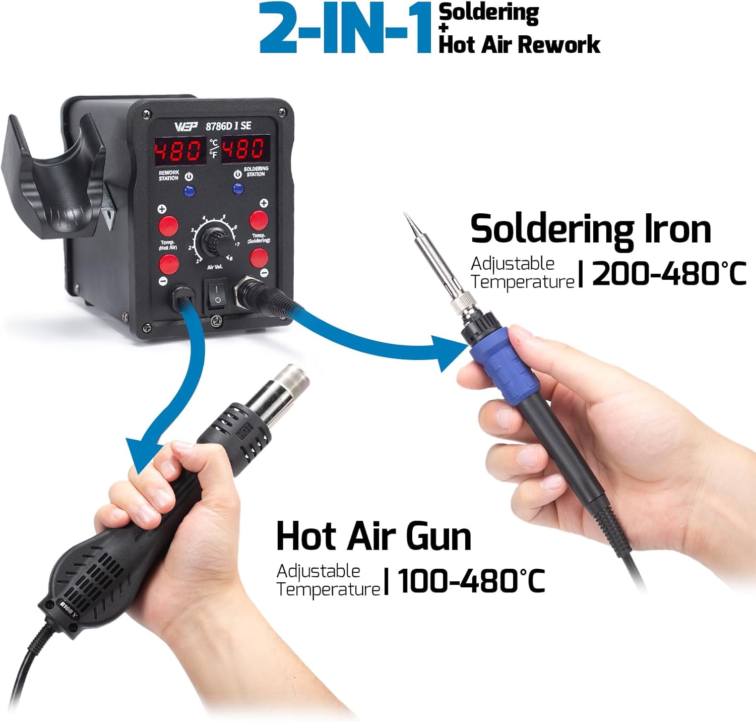 Thumbnail 1 de WEP 8786D-I SE Kit station de soudage à air chaud 2-en-1 pour réparation