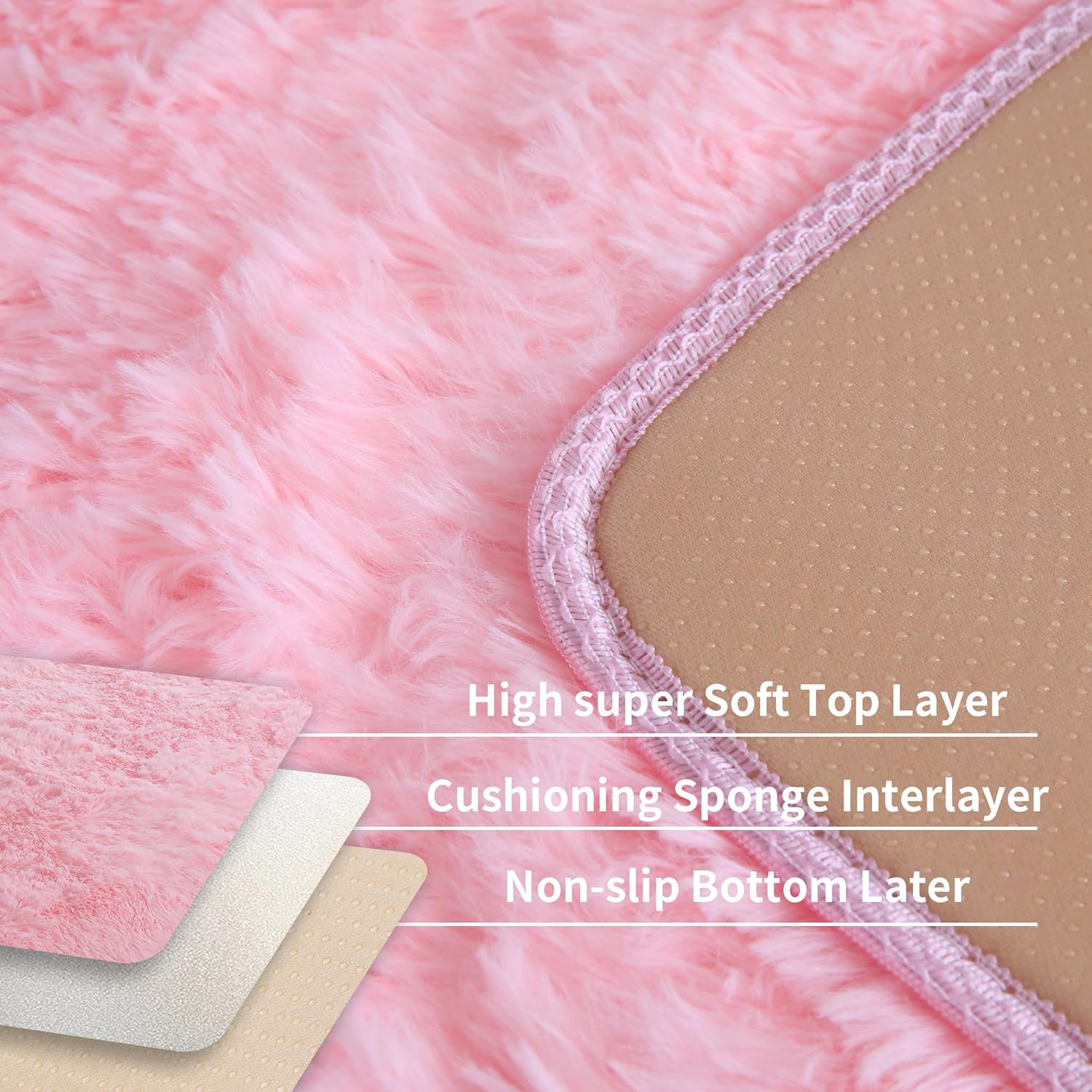 Thumbnail 3 de Pink Fluffy 4x6 Area Rug for Bedroom and Kids’ Spaces by KCHOWUA