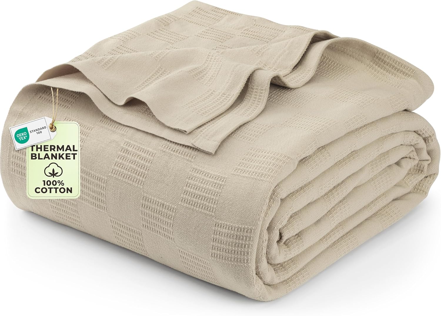 Detalle de Utopia Bedding 100% Cotton Thermal Blanket, King, Khaki, 90 x 108 Inches