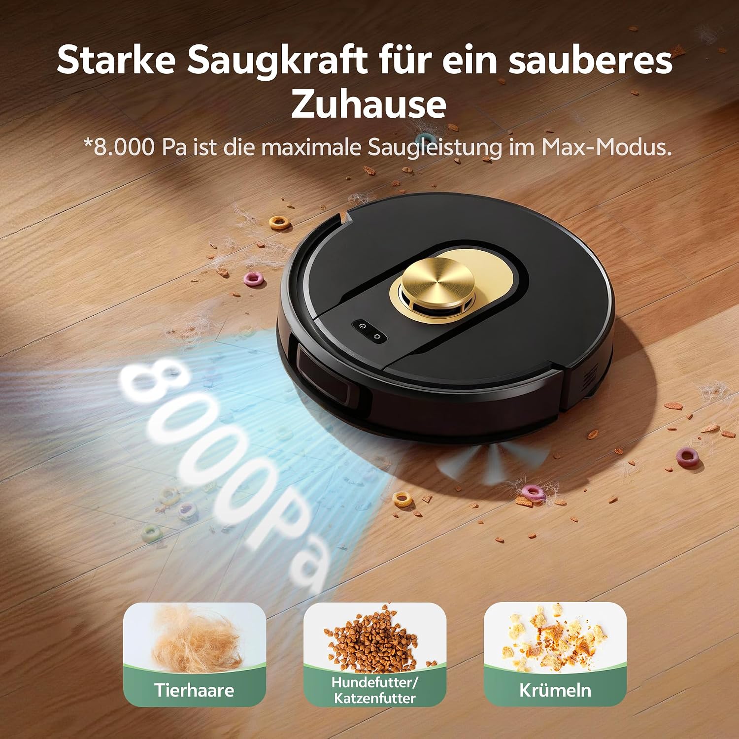 Thumbnail 1 de Vexilar Saugroboter mit Wischfunktion – 8000Pa, LiDAR-Navigation, 180 Min Laufzeit, No-Go-Zonen, App/Alexa/iWatch Steuerung (Schwarz)