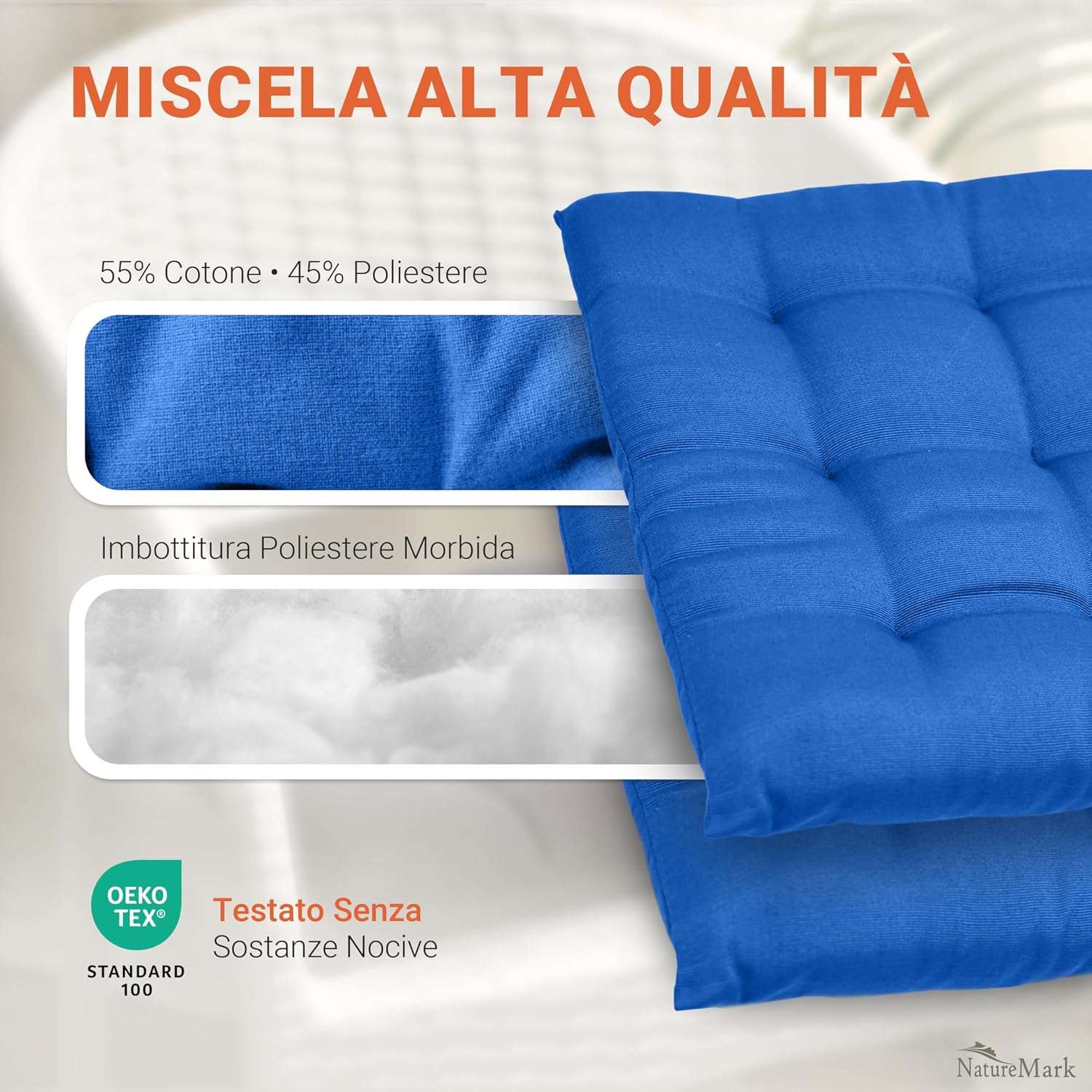 Thumbnail 6 de NatureMark Set 8 Cuscini per Sedie 40x40 cm – Blu Reale