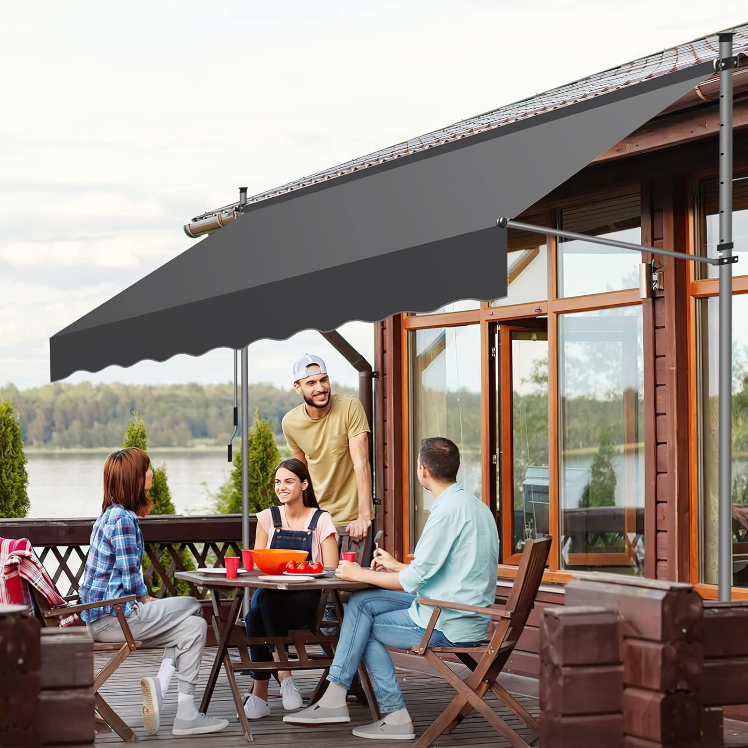 Thumbnail 1 de ISOISL Klemmmarkise 400 cm breit mit Handkurbel – höhenverstellbar, UV-beständig (Grau)