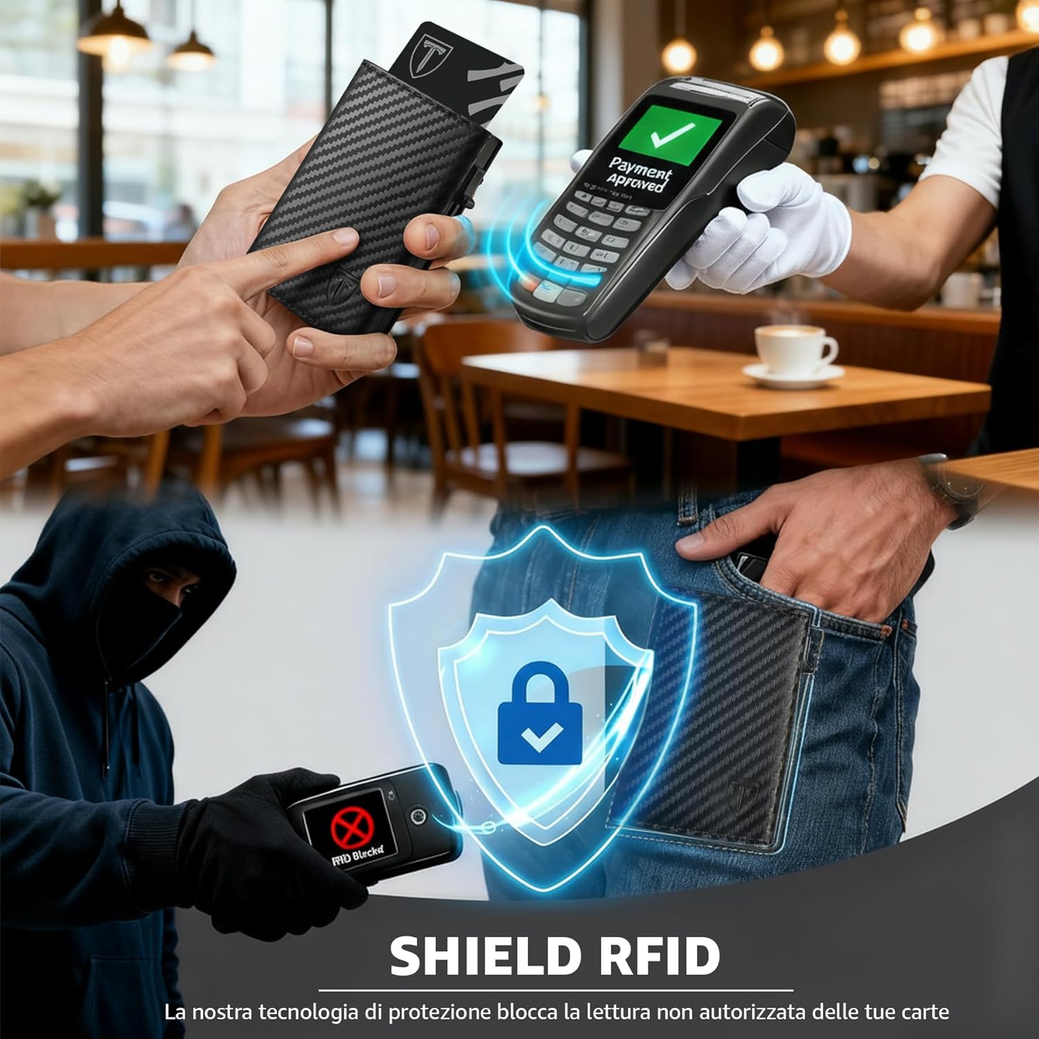 Thumbnail 2 de TENBST Portafoglio Uomo Slim 10 x 7 x 2,1 cm con chiusura magnetica e blocco RFID