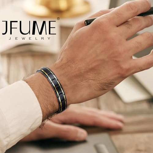 Thumbnail 1 de Bracelet Magnétique JFUME Plaqué Or 18K – Acier Inoxydable Noir PVD, Longueur 21,5 cm, Réglable