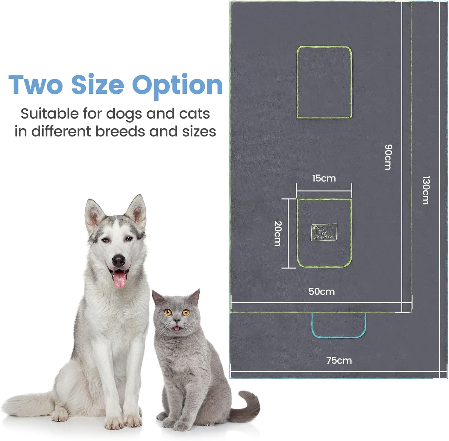 Detalle 2 de PETTOM 2er-Set Hundehandtücher – Extra saugstark, 130 × 75 cm, Mikrofaser, schnelltrocknend