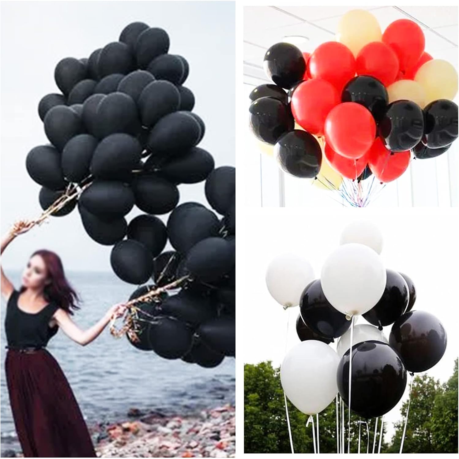 Detalle de 110pcs Black Balloons (12 inch) Latex with 2 Ribbons
