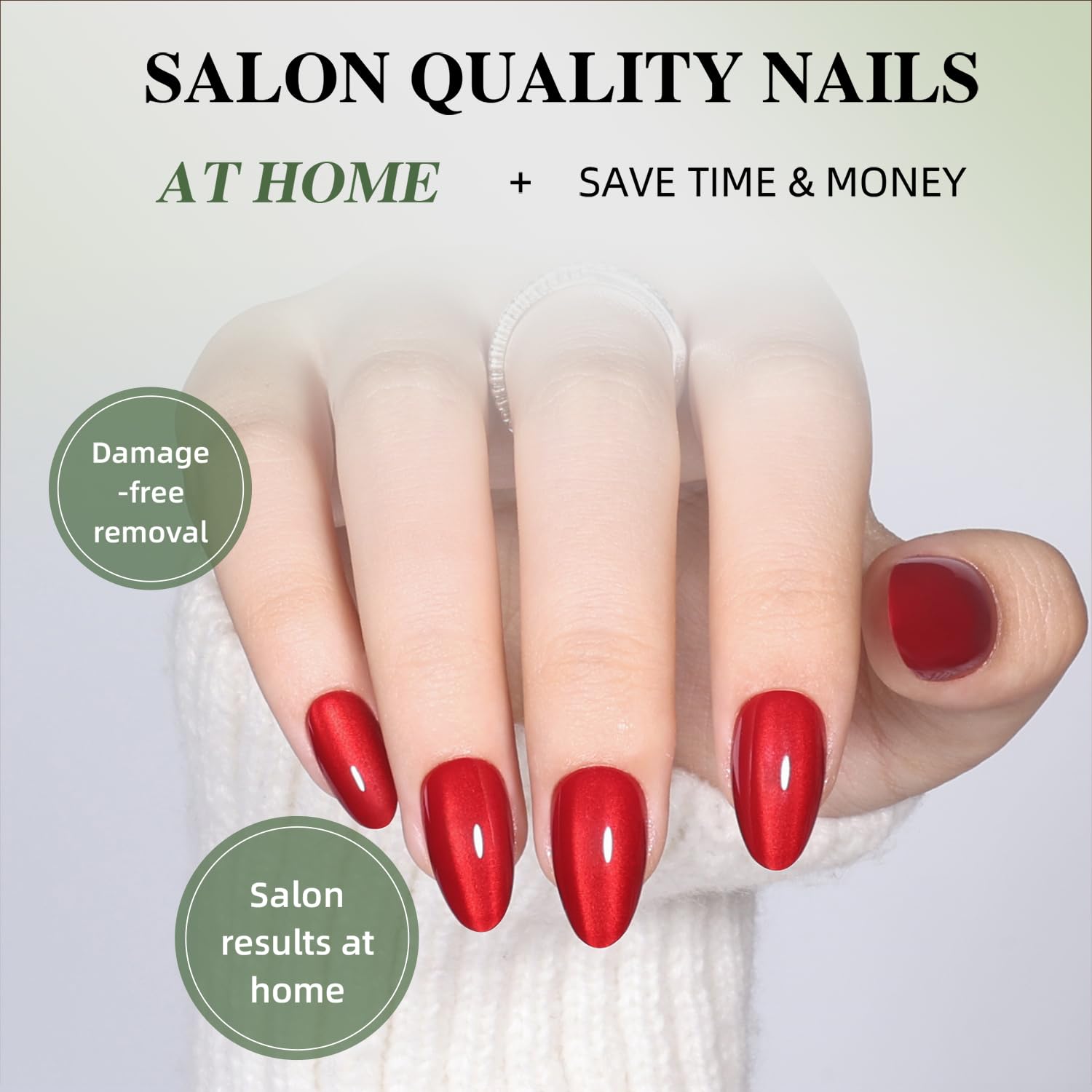 Thumbnail 2 de WiniBeauty Red Cat Eye Press-On Nails, Short Almond Acrylic, 32-Piece Kit