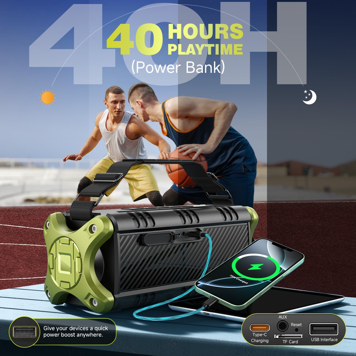 Thumbnail 5 de W-KING D8 90W Max Bluetooth Lautsprecher – 40 Std Akku, IPX6, Bass-Boost, Stereo-Surround