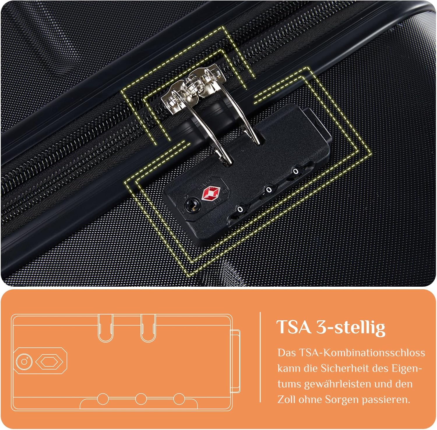 Detalle de Sweetcrispy Kofferset 3-teilig Hartschale ABS+PC – TSA, 360° Leise Rollen, Erweiterbar 20/24/28 Zoll