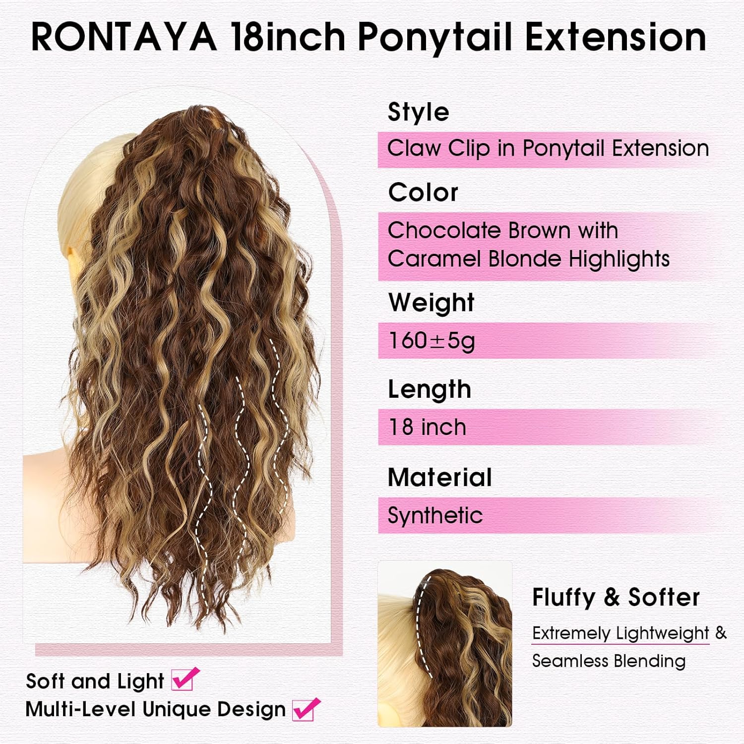 Detalle 2 de RONTAYA Extension cheveux naturel à clip : postiche ondulé multicouches 46 cm