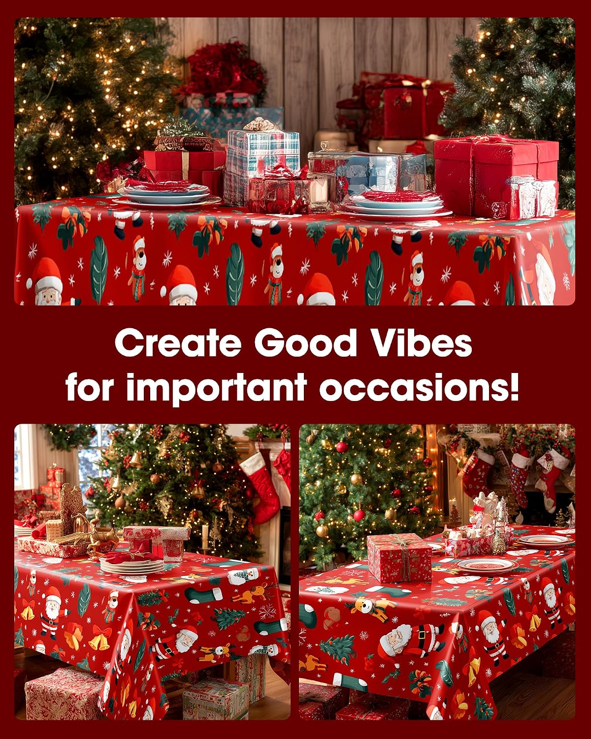Detalle de Pureegg Christmas Plastic Tablecloths, 54 x 108 in, 4-Pack, Waterproof