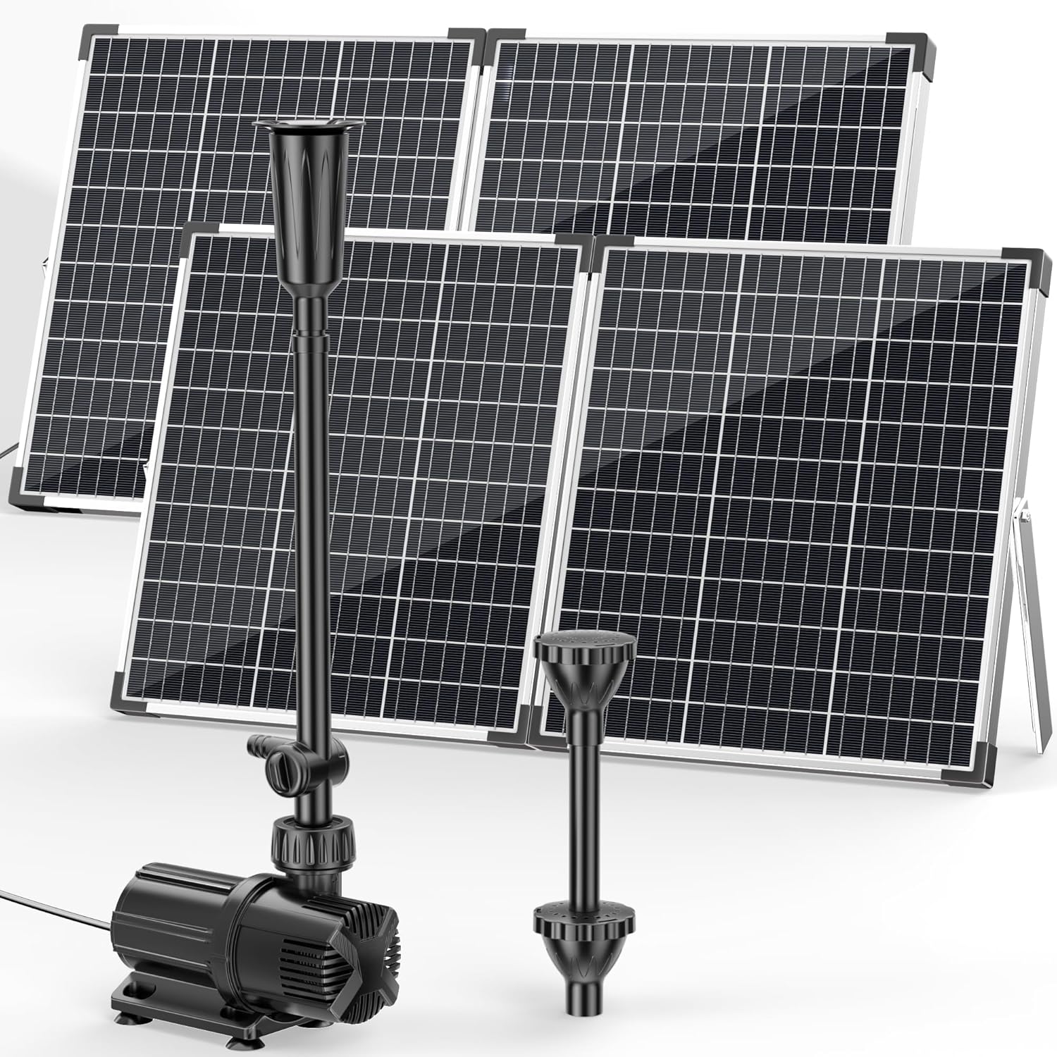 Detalle de POPOSOAP Pompe solaire de bassin - 100 W, débit réglable jusqu’à 4500 l/h, 3 buses et doubles panneaux solaires