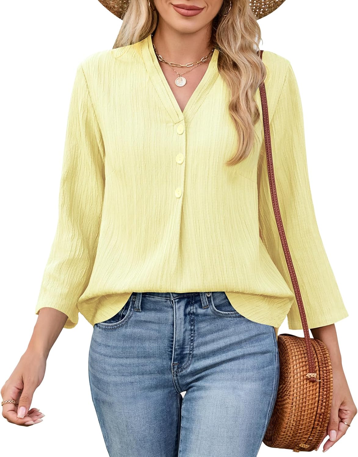 Thumbnail 5 de Damen 3/4-Arm Bluse/V-Ausschnitt Tunika – Sommer Elegant für Business Casual & Freizeit